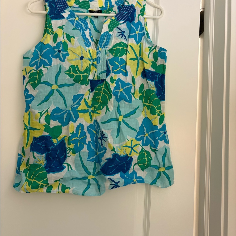 Talbots Vibrant Floral Sleeveless Blouse - Blue, Green, Yellow